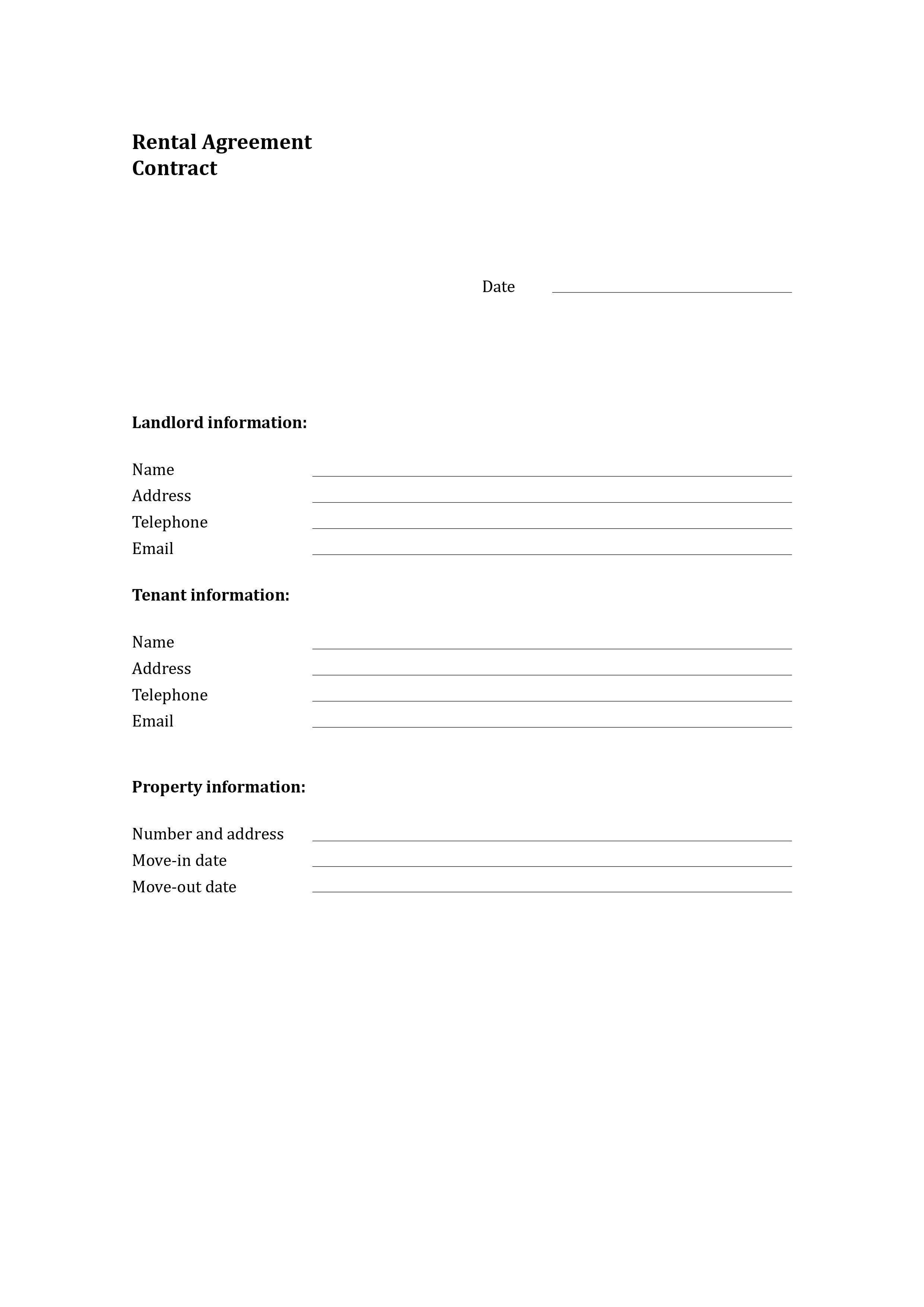 Rental Agreement Contract Template
