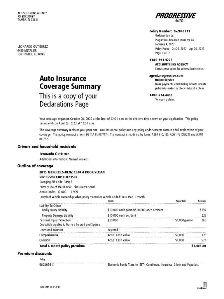 Understanding Your Car Insurance Declarations Page Policygenius